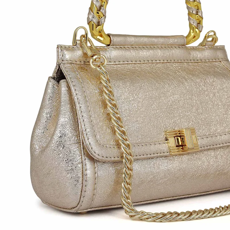 Da Milano Gold Small Metallic Leather Sling - Gold for Women | Best Price UAE